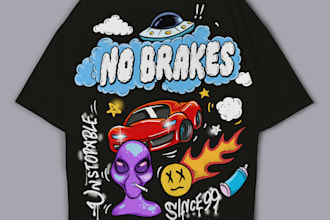 make a hand drawn custom t shirt design and t shirt illustration or hoodies