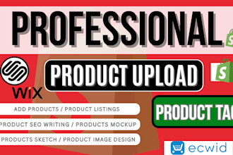 upload shopify products listing tags SEO writing add product sketch image design