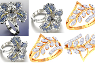 do 3d cad model bangle ring necklace pendant, gemstone ring, 3d modeling jewelry