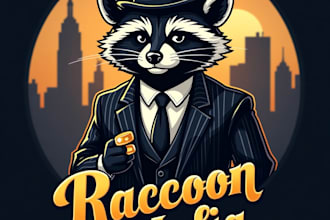 design high quality esport raccoon mafia mascot logo with unlimited revision