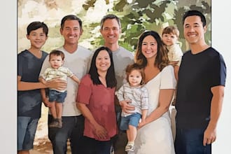 merge photos, combine photos to cartoon or watercolor family portrait gift