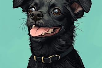 draw pet illustration, cat dog portrait, digital cartoon