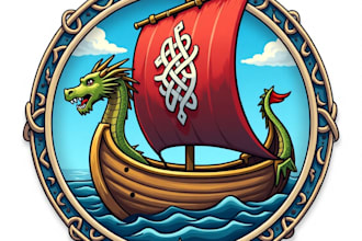 design high quality viking ship mascot logo with free source file