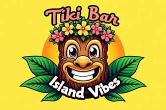do tiki bar character mascot logo design unlimited revision