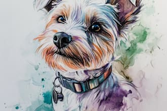 draw your pet portrait with amazing watercolors