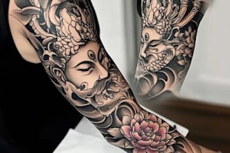 hand draw a full sleeve tattoo design unique modern