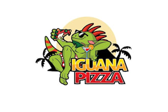 create playful caribbean iguana pizza restaurant logo