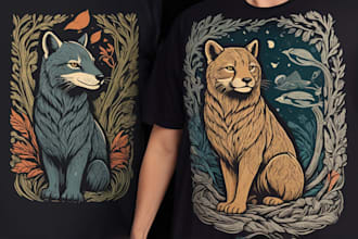 create animal linocut tshirt design for brands