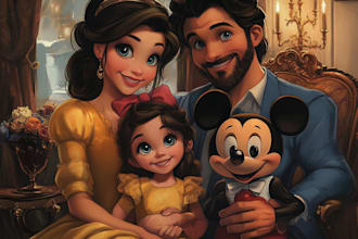 design a professional disney family portrait
