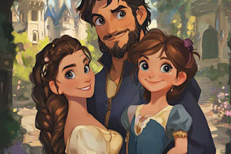 design a professional disney family portrait