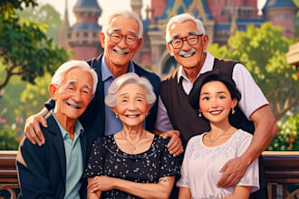 design a professional disney family portrait