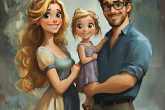design a professional disney family portrait art