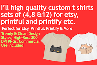 design high quality custom t shirts sets for etsy, printful, printify, pod store