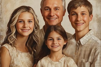 draw realistic family portrait, couple or group from photo