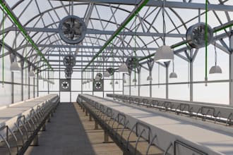 do 3d greenhouse design, 3d farmhouse  and livestock design with rendering