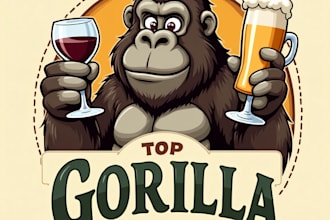 design gorilla wine with beer hand drawing logo with express delivery