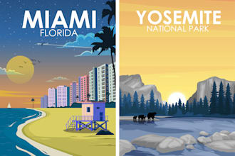 design minimalist retro, vintage,  travel poster or landscape illustration