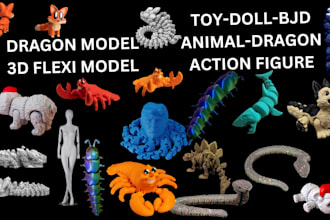 flexi toy, 3d flexi animals, 3d articulated model, bjd model for 3d printing