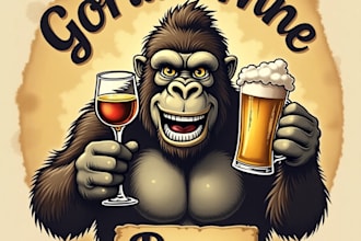 design gorilla wine with beer hand drawing logo with express delivery