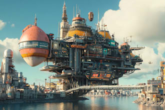 create a sci fi , cyberpunk, fantasy science fiction city