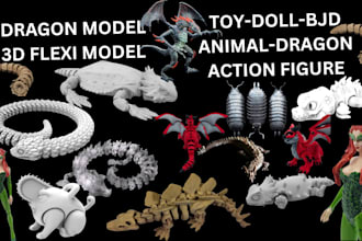 flexi toy model, 3d flexi animals, 3d articulated model, bjd model dragon