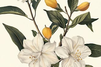 draw botanical illustration of flower illustration, plant illustration and logo