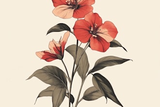 draw botanical vector illustration of plants and flowers