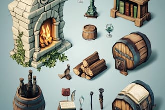 do pixel art tileset, objects and props for indie game