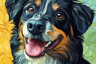draw pet illustration, cat dog portrait, digital cartoon