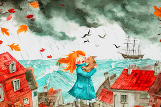 draw children book illustration and children book illustration
