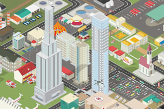 draw custom 2d isometric illustration design 2d environment events vector map