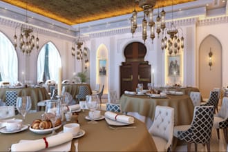 render fancy luxury dining,classic restaurant interior floor plan,wall floor cgi