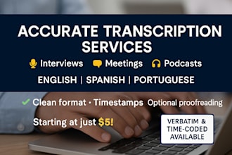transcribe your audio or video in english, spanish or portuguese