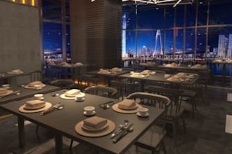 rebuild 3d restaurant, trade booth design, cafe, kiosk, food stall, 3d rendering