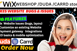 create wix webshop design card website duda store fix customize issues wix bugs