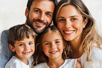draw realistic family portrait, couple or group from photo