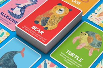 draw illustration kids card game design, educational  memory card designs