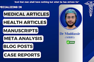 write medical research articles, manuscripts, and systematic analysis as doctor