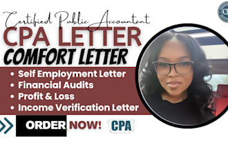 get US CPA signed letter, income verification, audit review financial statement