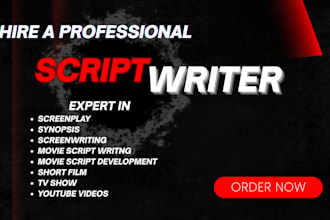 be your scriptwriter for screenplay moviescript, screenwriting youtube videos