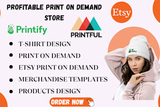create tshirt designs for print on demand store, mockups, merchandise templates
