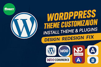 do wordpress theme customization and setup plugins, redesign wordpress