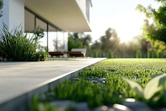 make a backyard landscape design, outdoor garden, pool,