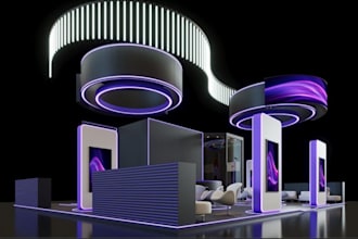 create a custom 3d exhibition stand design, trade show booth,realistic rendering