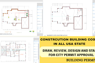draw architecture plan elevation and sections building permit approval in USA