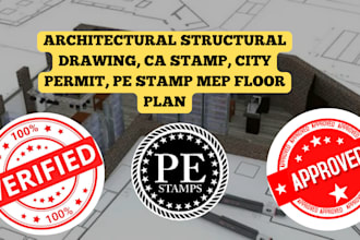 architectural structural drawing, ca stamp, city permit, pe stamp mep floor plan