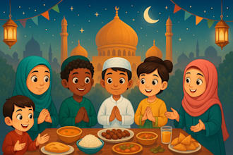 design islamic children book, muslim children illustrations