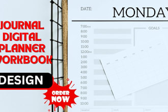 design digital kdp journal planner, fillable pdf, activity book, workbook design