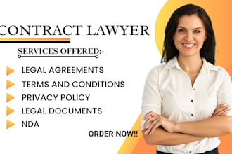be your contract lawyer for agreements, terms and conditions, nda, document, mou