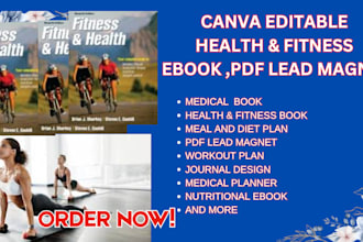 design canva health fitness ebook,medical book, lead magnet,workout plan journal